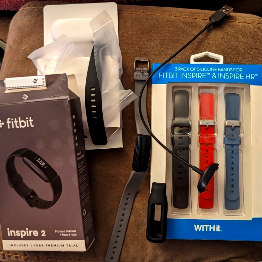 Fitbit Inspire 2 Fitness Tracker, extra bands, waist clip
